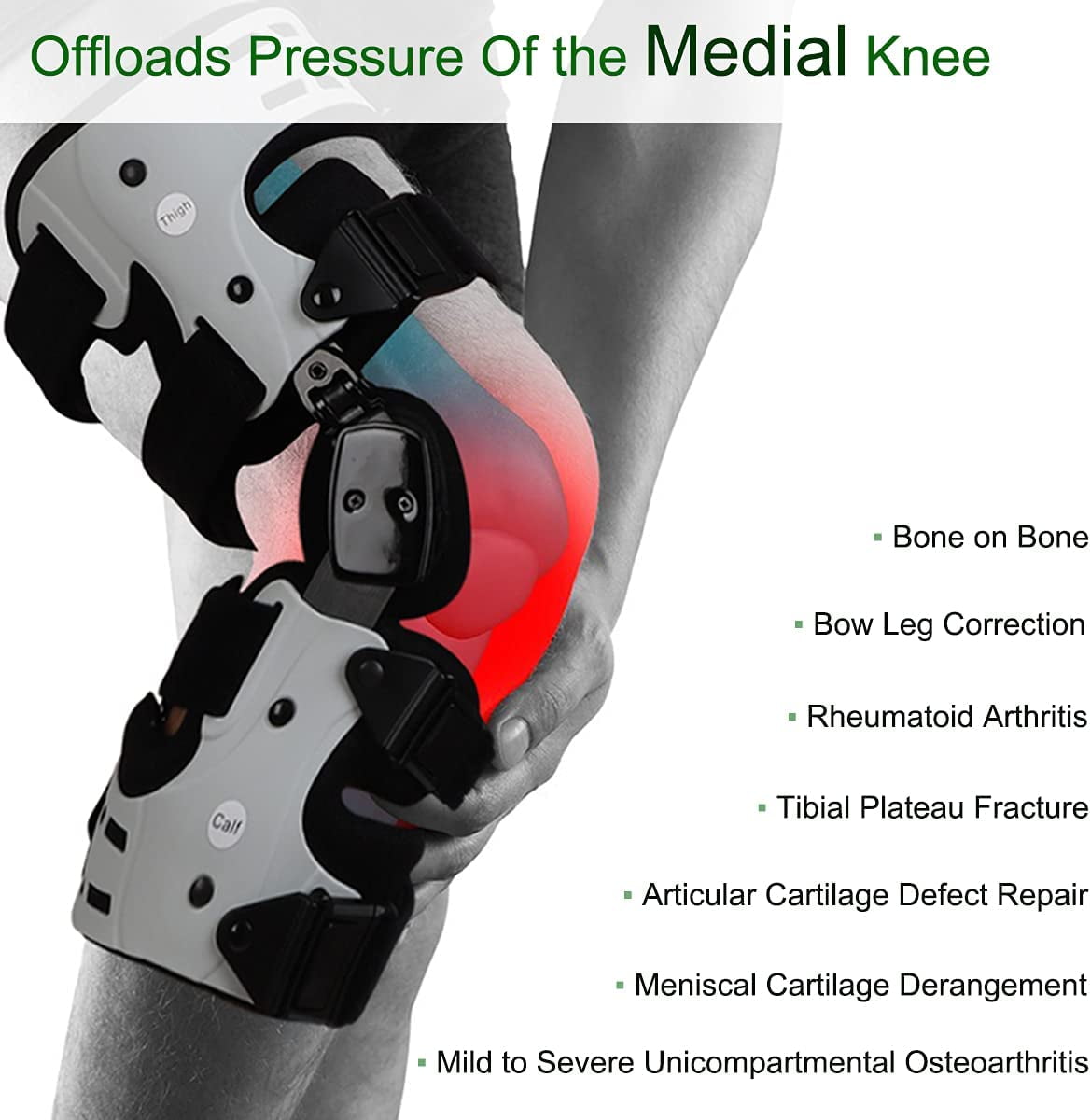 Insunen OA Unloader Knee Brace - Support for Arthritis Pain, Osteoarthritis, Cartilage Defect Repair, Avascular Necrosis, Tibial Plateau Fracture (Medial/Inside - Right)