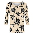 thumbnail image 5 of Edvintorg Womens Casual Tops Floral Printed 3/4 Sleeve Lightweight Shirt Crew Neck Casual Loose Blouses Plus Size Fashion Womans Clothes Khaki XXXL, 5 of 7