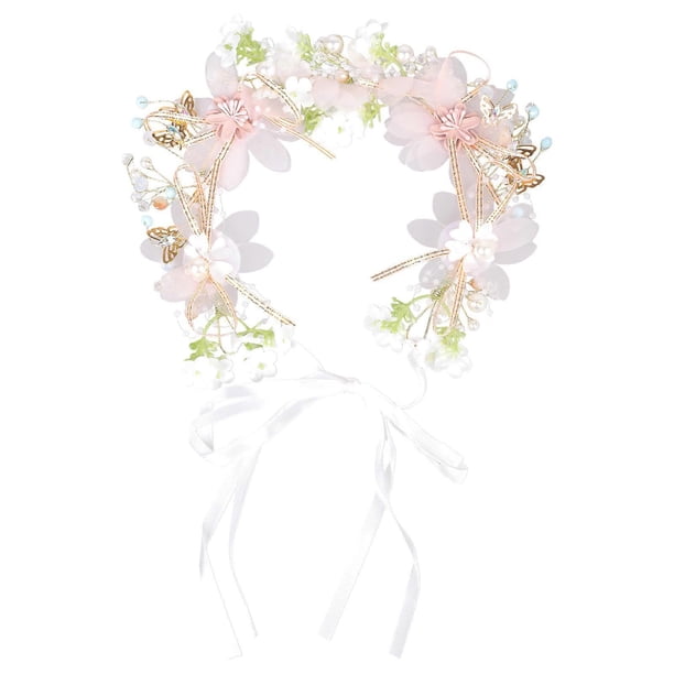 Elegant Simulation Pearl Hair Headdress Flower Wreath Headband for Head Hoop for Girl Stage Performance Wedding Bride