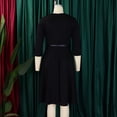 thumbnail image 5 of AURA Plus Size V Neck A Line Midi Dress High Waist Pleated 3 4 Sleeve Belted Elegant Fall Winter Work Dress, 5 of 10