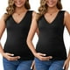 thumbnail image 1 of Camiseta básica sin mangas para maternidad con fruncido cruzado de 2 paquetes de INSPIRE CHIC para mujeres, tops de lactancia en talla X-Large, 2 paquetes en negro, 1 of 6
