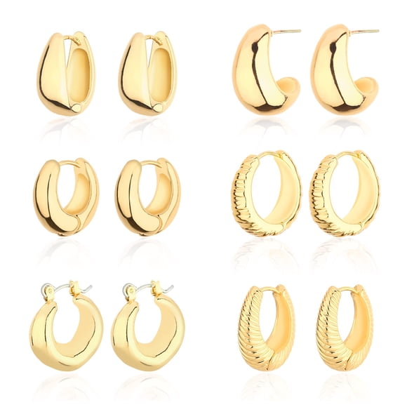 Pendientes Wgoud Chunky Huggie de oro de 14 quilates para hombre y mujer (6 pares)