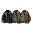 thumbnail image 4 of YueHuiYing Men's Lapel Leather Jacket Solid Color With Zipper Pockets Stylish Long Sleeve Biker Coat Casual Outwear Jackets, 4 of 6