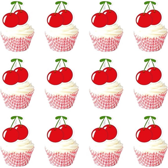 36Pcs Cherry Themed Party Cake Topper Sweet Cherry Cake Decorations for Fruit Themed Birthday Party Girls Cherry 1st 2nd 3rd Birthday Party Baby Shower Decorations Sweet One Festival Party Supplies