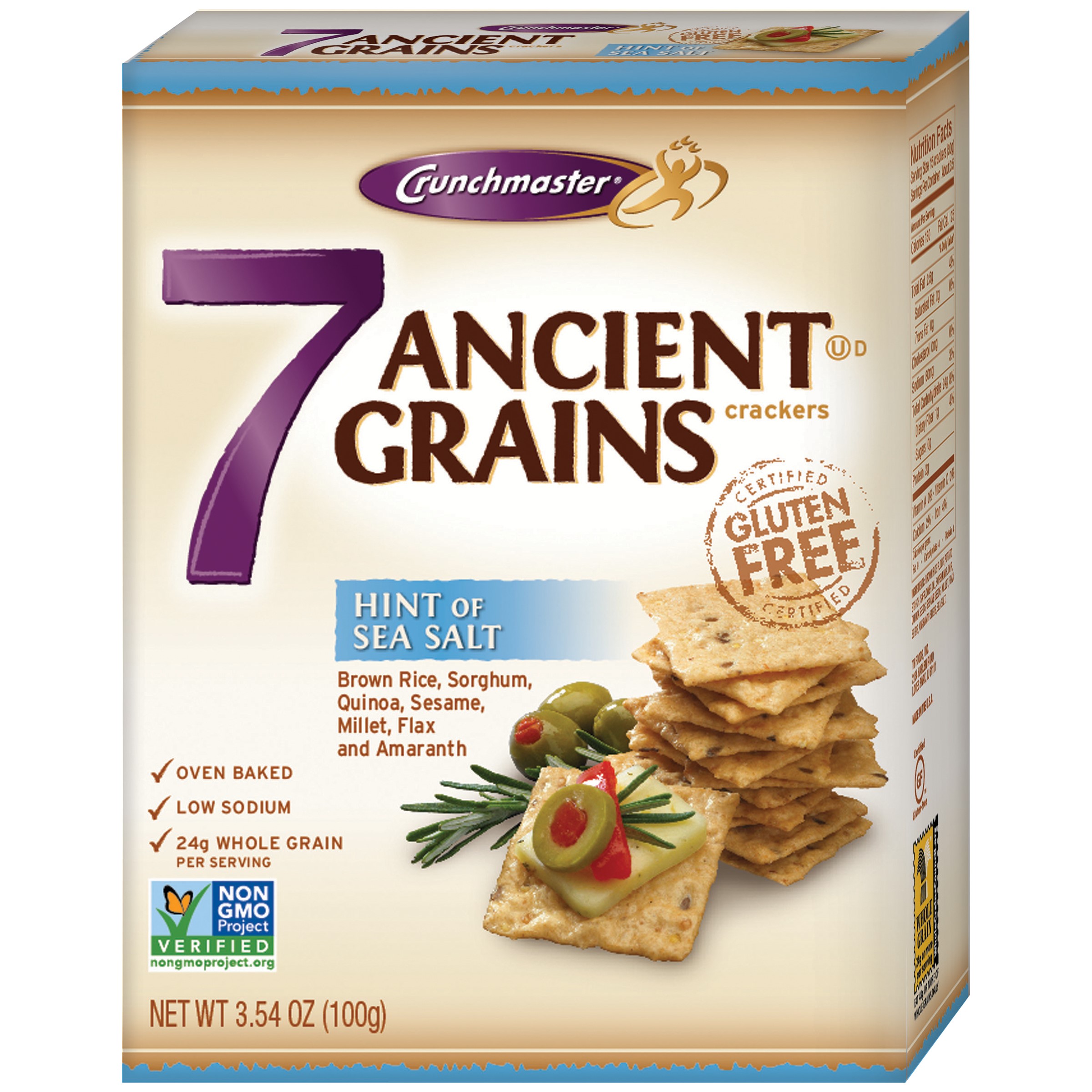 Crunchmaster 7 Ancient Grains with Hint of Sea Salt Crackers 3.54 oz. Box by Crunchmaster