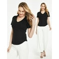 thumbnail image 3 of SSLR V Neck T Shirts for Women Short Sleeve Summer Tops Ribbed Trendy Shirts, 3 of 8