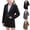 Brown, variant on Girls Lapel Long Sleeve Blazer Jacket, Solid Mid-Length Suit Coat with Detachable Chain Waist Belt, Casual Dressy Outerwear for All Seasons