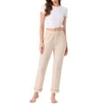 thumbnail image 2 of INSPIRE CHIC Womens Pajama Pants Cotton Knit Ribbed Elastic Waist Straight Leg with Pockets Loungewear Casual Home XS Beige, 2 of 6