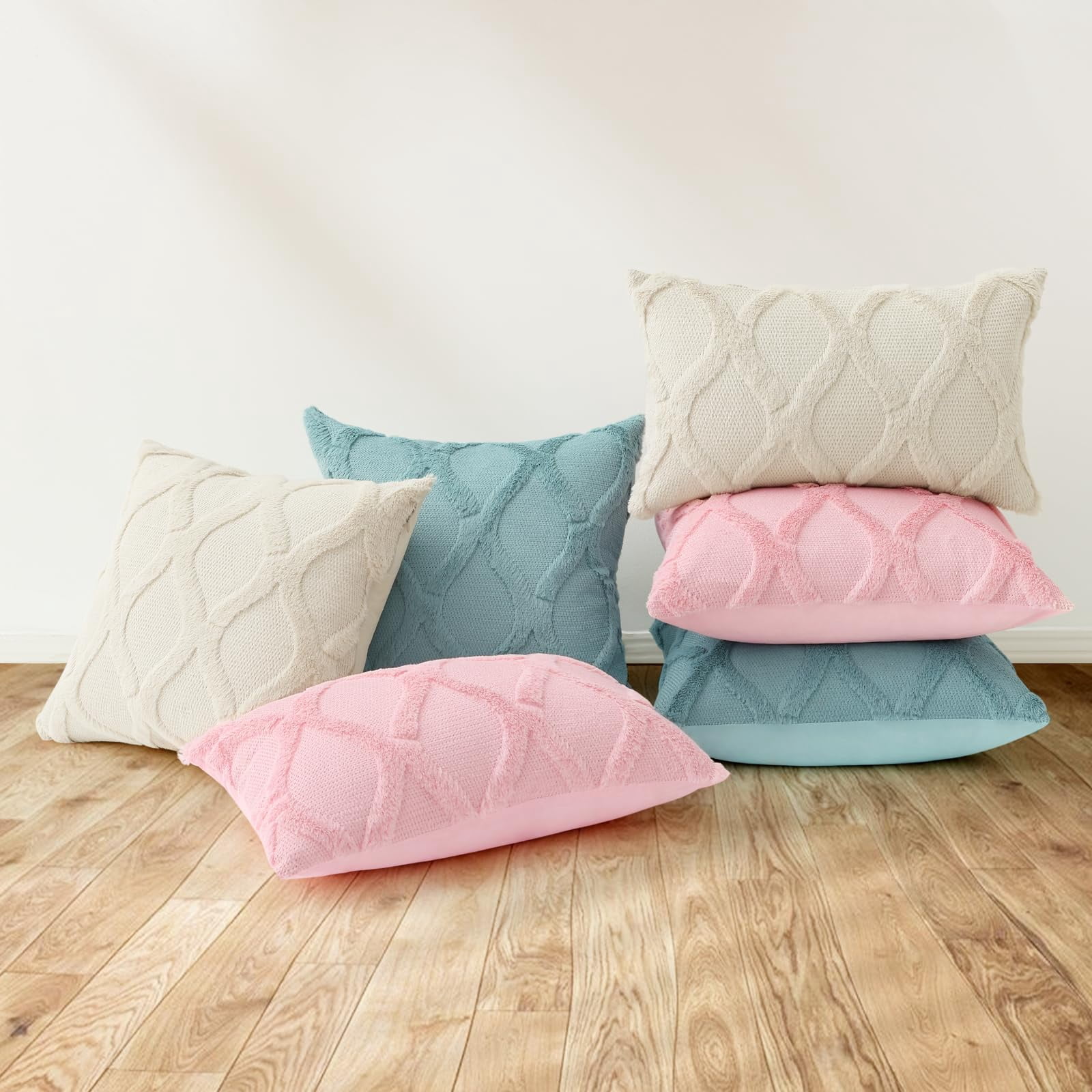 decorUhome Decorative Throw Pillow Covers 22x22 Set of 2, Soft Plush Faux Fur Wool Pillow Covers for Couch, Aqua