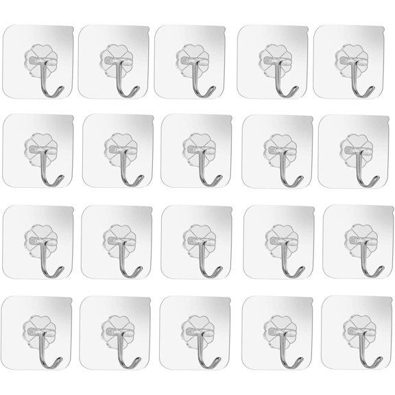 Wall Hooks Hanging,Hangers Waterproof and Oilproof,Bathroom Kitchen Transparent Sticky Adhesive Hooks 20 Pcs