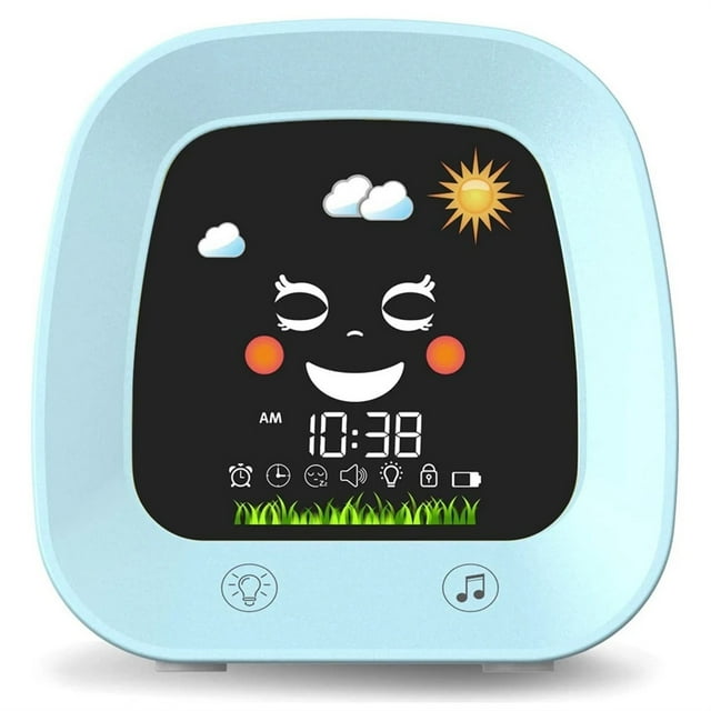 Kids Alarm Clock for Kids, Children's Sleep Trainer Clock with 4 Color Toddler Night Light, Sleep Sound Machine, Blue ,Color Screen