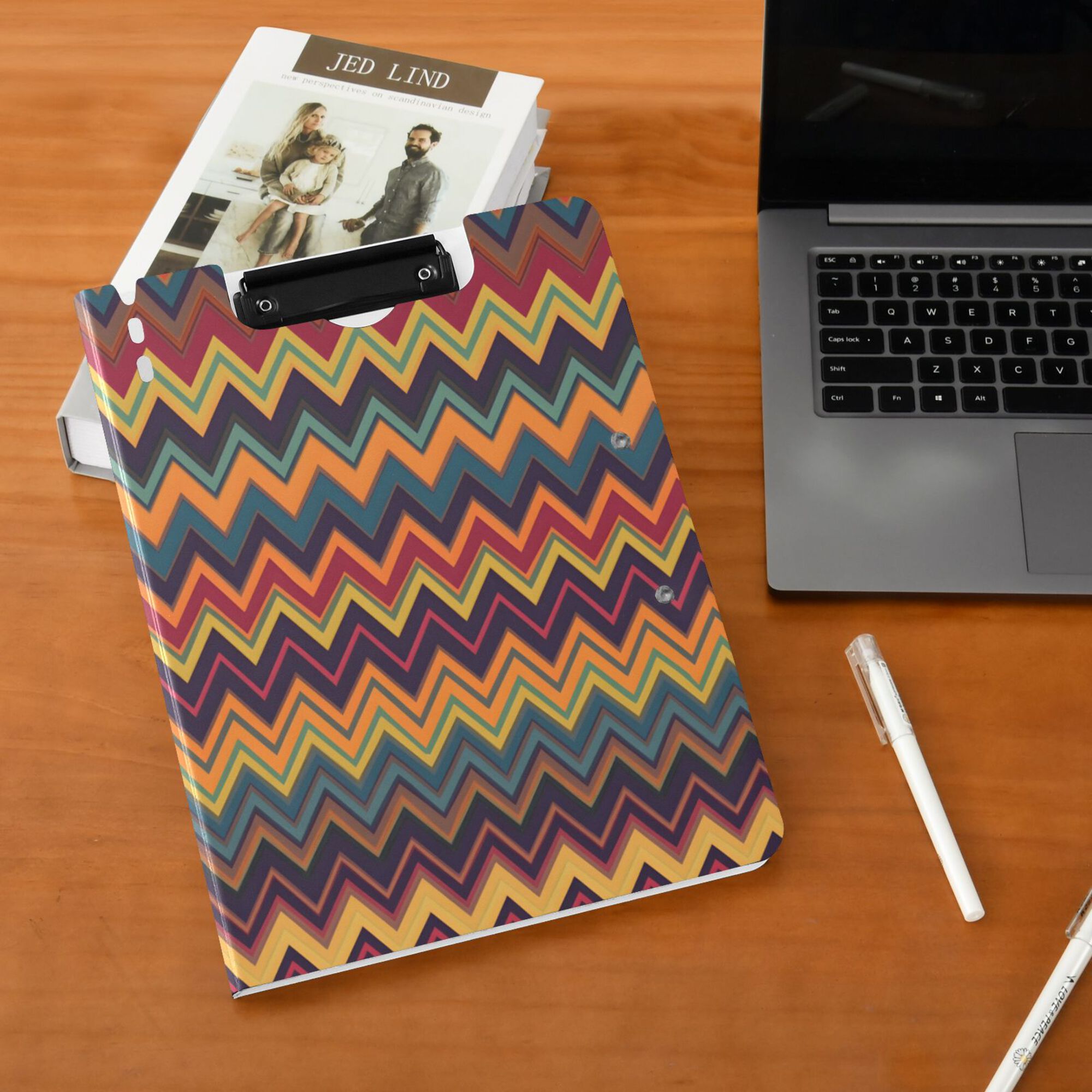 FORMRS A4 Clipboard Folder with Pen Holder Horizontal Foldable School Office Binder, Brown Geometric