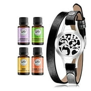 Wild Essentials Arbol Tree of Life Essential Oil Diffuser Bracelet Gift Set - Aromatherapy Pendant, 14.5" Black Leather Wrap Band, Refill Pads 100% Pure Oils (Lavender, Peppermint, Inner Calm and Zen)