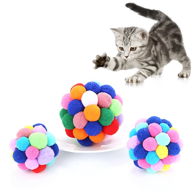 Pelotas de juguete para gatos con campana (3 tamaños/paquete), TUSATIY coloridas bolas suaves y difusas con campana integrada para gatos, juguetes interactivos para masticar para gatos y gatitos de i JAMW Sencillez