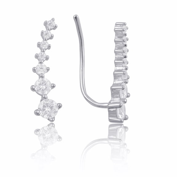 SilverCloseOut Rhodium Plated Sterling Silver Cz Shooting Star Ear Crawler Earrings