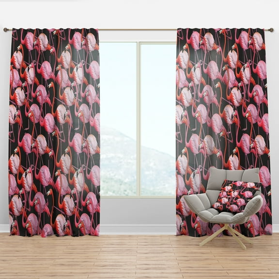 Designart 'Flamingo On Black' Tropical Curtain Panel
