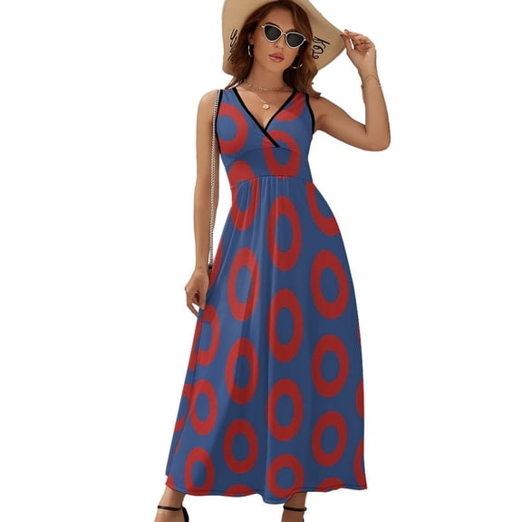 Phish Donut Blue Dress Summer Street Style Bohemia Long Dresses Female Sleeveless Printed Maxi Dress