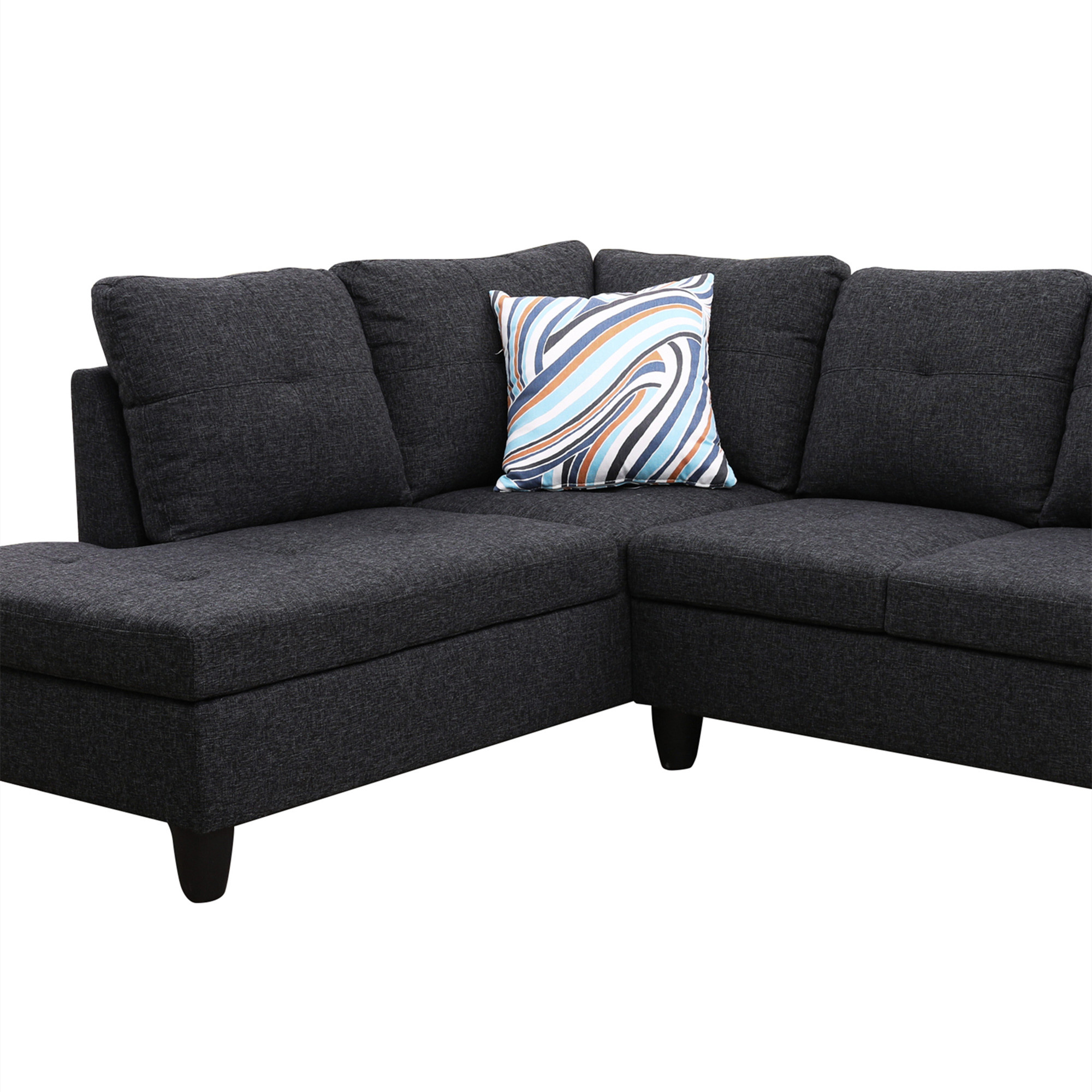 Aukfa 3 Piece L-shape Sectional Sofa with Storage Ottoman, Right Chaise, 2 Pillows, Linen, Dark Gray