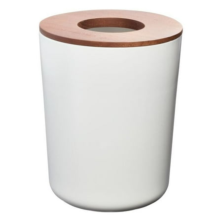 iDesign Eco Vanity Steel Waste Basket with Paulownia Wood Lid, Coconut