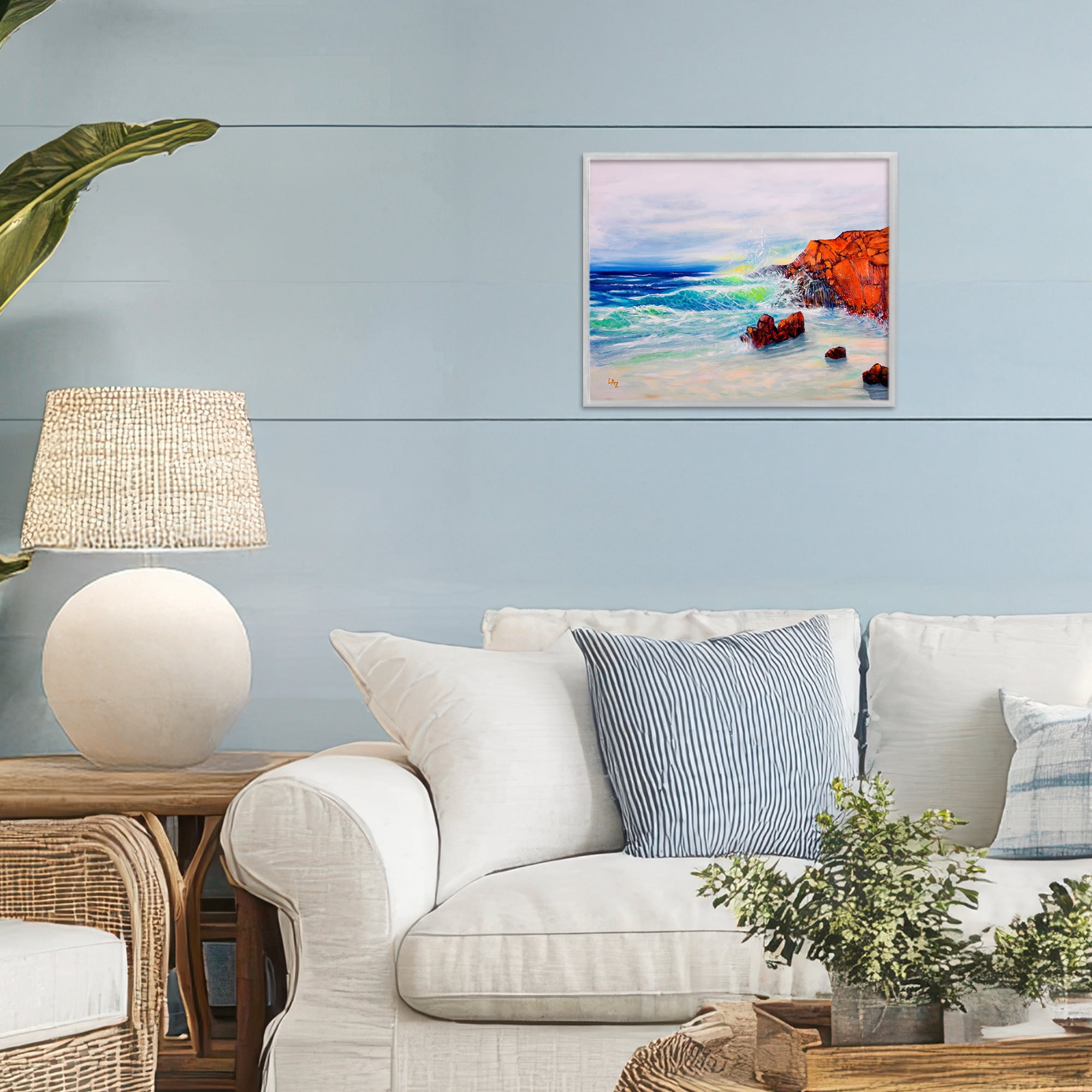 Stupell Industries Deep Blue Rocky Beach Gray Framed Giclee Art, design by Lee Ann Zirbes