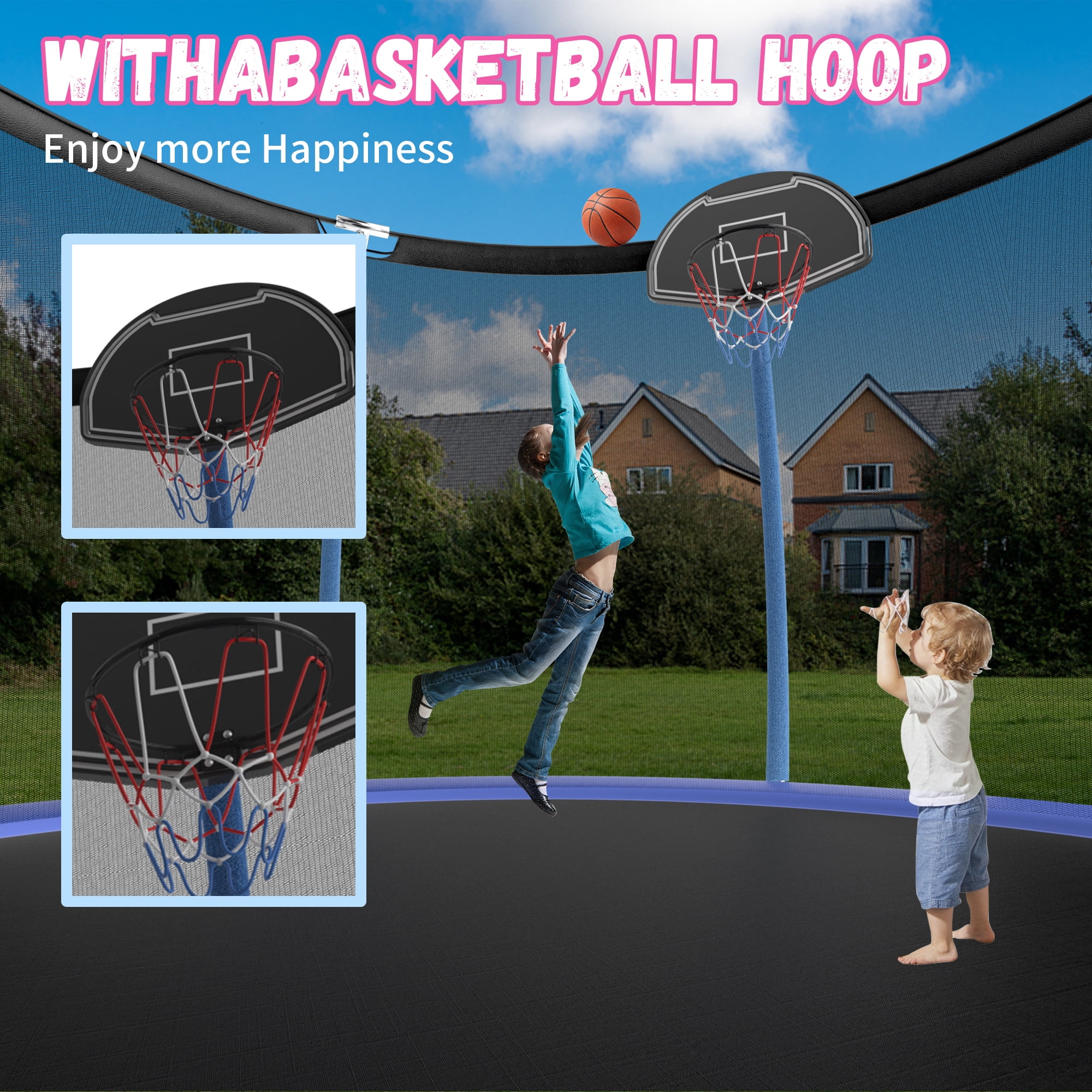 Shengchao Trade 1000LBS 12FT Trampoline for Adults and Kids,Trampoline with Enclosure,Basketball Hoop, Light,Recreational Trampoline with Ladder, Heavy Duty Trampoline Capacity for 4-6 Kids