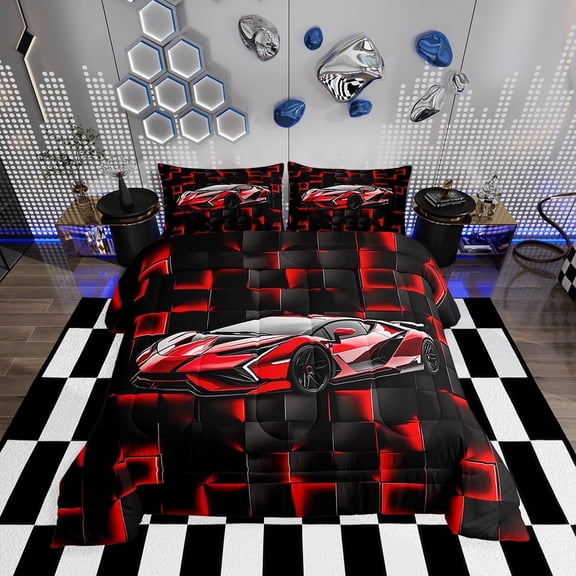 Erosebridal Neon Car Bedding Sets Twin with Comforter s, Racing Car Duvet Insert, Sports Decor, Reversible 2-Piece