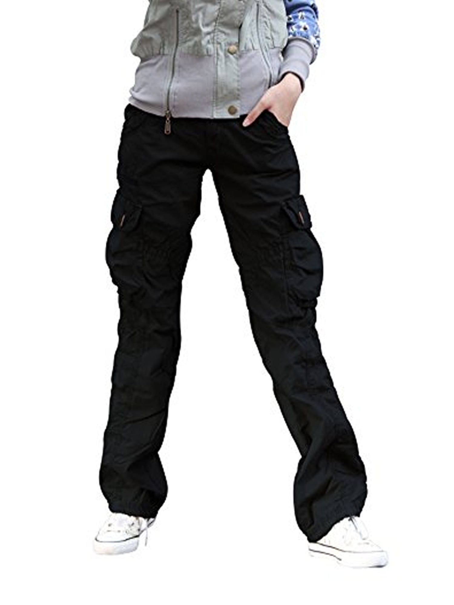 Womens Loose Pants Cargo Hip Hop Trousers Outdoor Military Pocket Vintage Black