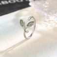 thumbnail image 2 of Platinum-Plated Copper Leaf Cat's Eye Ring - 11x11MM Leaf Design, Adjustable Open Band with 16MM Diameter, Single Piece Packing, 2 of 4