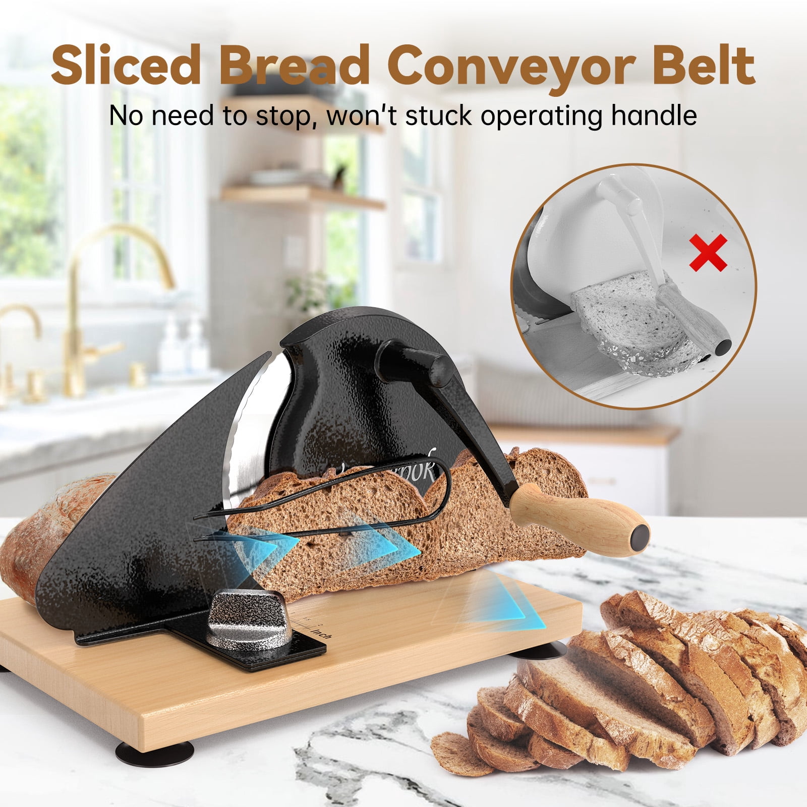 Manual Bread Slicer for Homemade Sourdough Hand Crank Cutter Adjustable Thickness