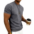 thumbnail image 5 of Men's Crewneck T-Shirts with Short Sleeve Summer Casual Stretchy Shirt Textured Jacquard Tops Size M-3XL Dark Gray, 5 of 7