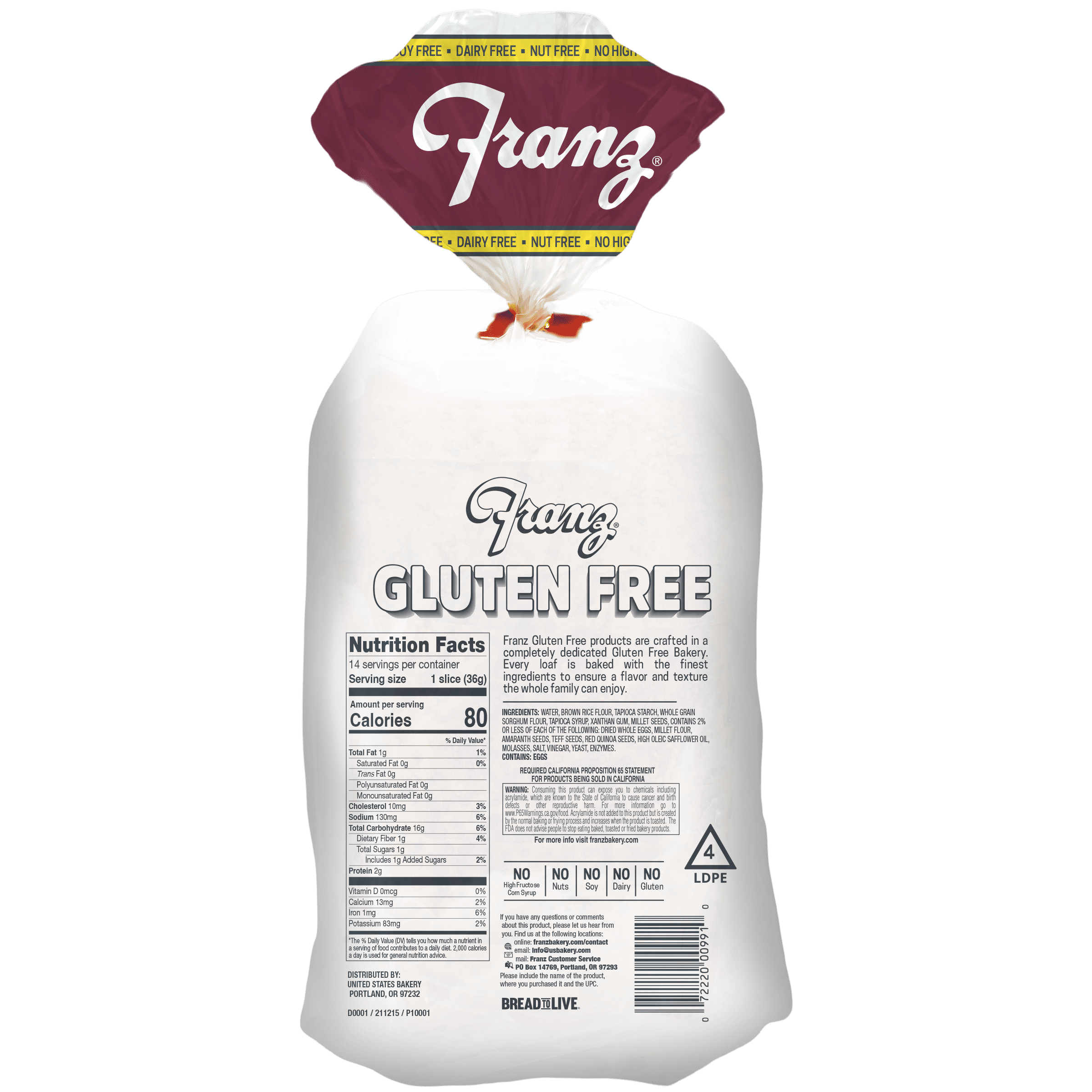 Franz Gluten Free 7 Grain Bread Loaf, 18 oz