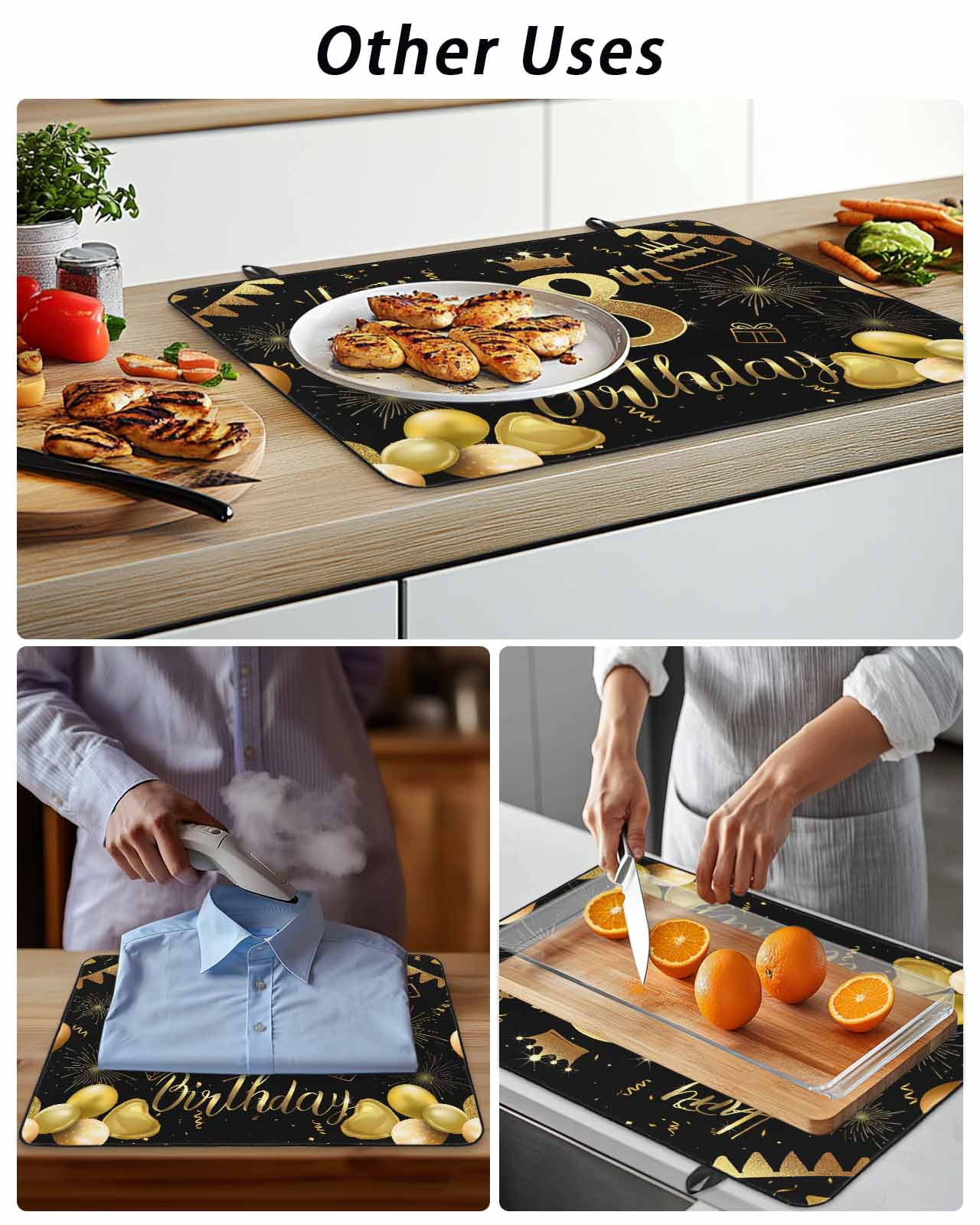 Stove Top Covers for Electric Stove, Happy 18th Birthday Glass Stovetop Cover Protector, Black Golden Balloon Cake Fireworks Induction Cooktop Protector Oven Mat for Kitchen Countertop 24"x21"