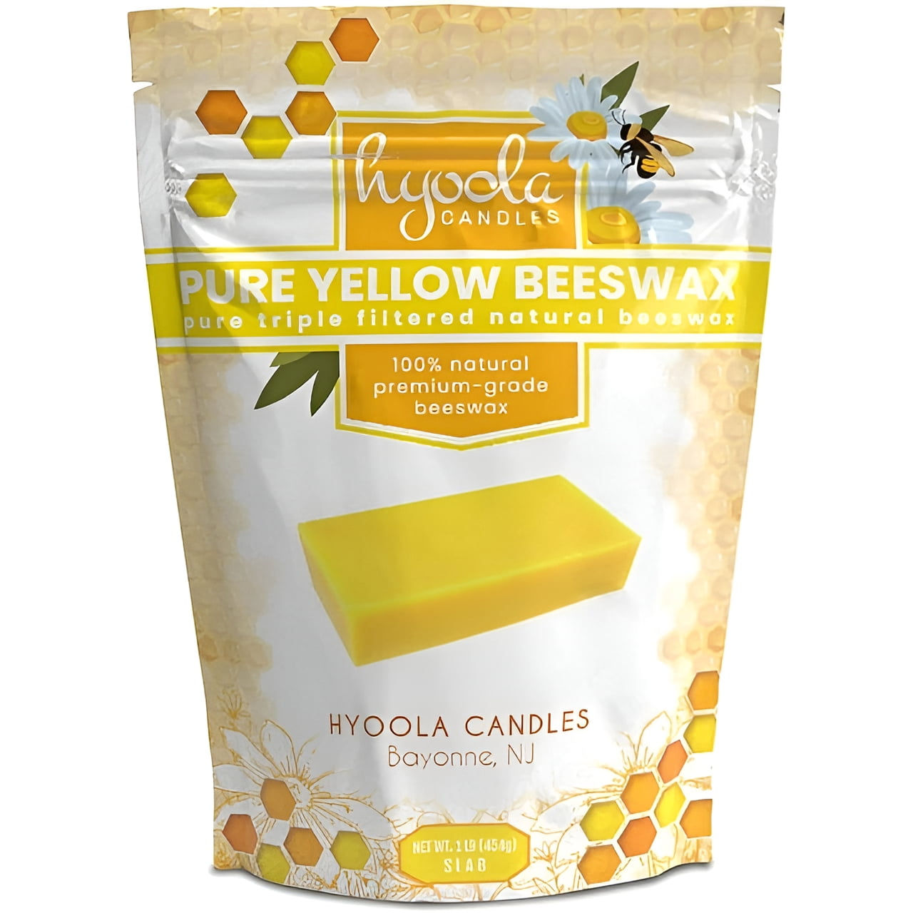 Hyoola, 2 Pound Natural - Candle Making, Cosmetic Grade Bees Wax Block - Yellow Triple Filtered