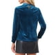 thumbnail image 3 of Blusa elegante casual de terciopelo para mujer con cuello alto y mangas largas en azul pavo real, 3 of 5