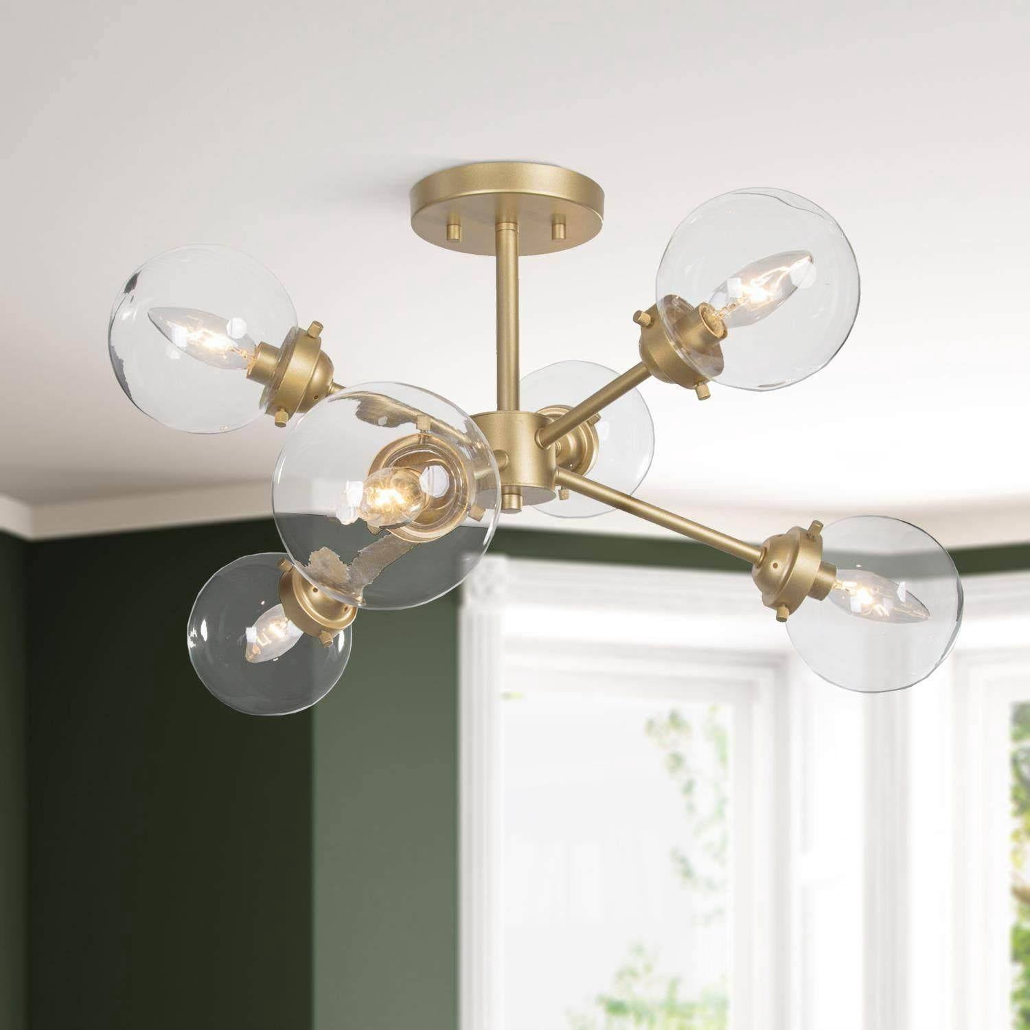LNC 6-Light Matte Gold and Clear Glass LED Flush Mount, Bubble Modern Farmhouse Style