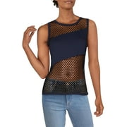 Yogalicious Womens Mesh Open-Front Active Tank Top Navy M