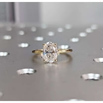 Jewelerix Oval Diamond 10K Vermeil Gold Solitaire Engagement Ring, Moissanite Sparkle Women’s Jewelry, Hidden Halo Wedding or Proposal Ring