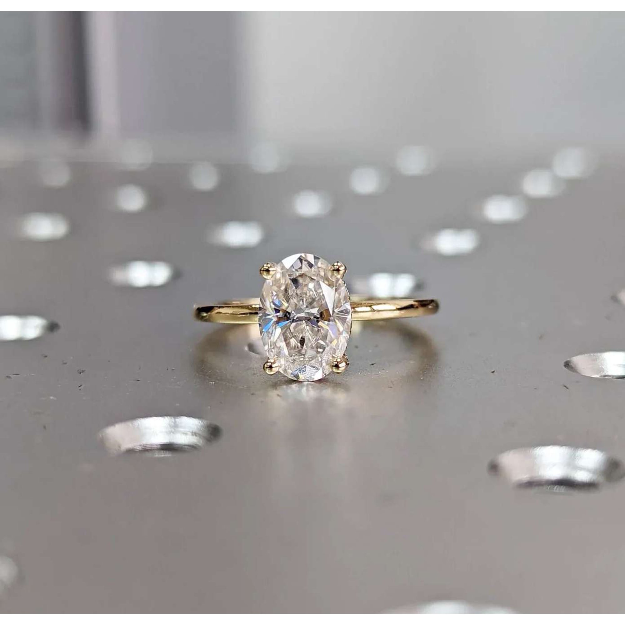 Jewelerix Oval Diamond 10K Vermeil Gold Solitaire Engagement Ring, Moissanite Sparkle Women’s Jewelry, Hidden Halo Wedding or Proposal Ring