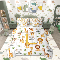 Manfei 7-Piece Kawaii Animal Comforter Set, Queen - Initial L (A-Z)