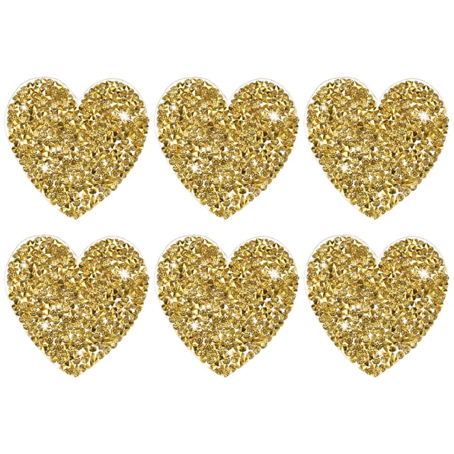 Uxcell 6-Pack Parches de Corazón de Strass para Planchar de 5.5cm Adhesivos Dorados para DIY/Ropa/Zapatos/Bolsas