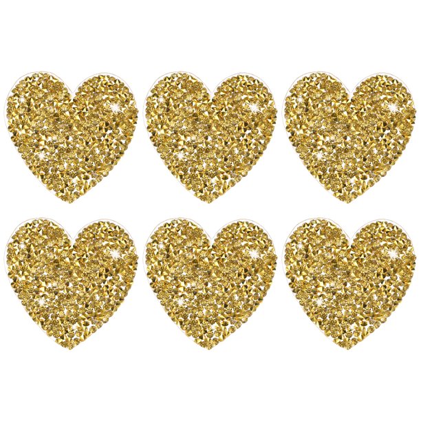 Uxcell 6-Pack Parches de Corazón de Strass para Planchar de 5.5cm Adhesivos Dorados para DIY/Ropa/Zapatos/Bolsas