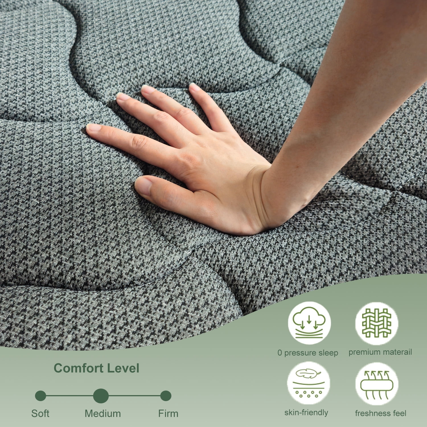 CTQC 12 Twin Mattress Cooling Gel Memory Foam Hybrid Mattress Medium-Firm Breathable Pressure Relief All Black CertiPUR-US Certified Mattress with individually Pocket Springs for Kids and Adults