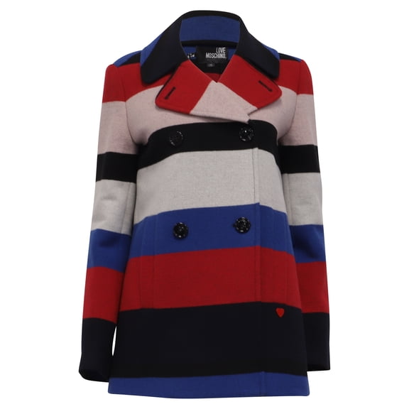 Pre-Owned Love Moschino Striped Peacoat in Multicolor Acrylic