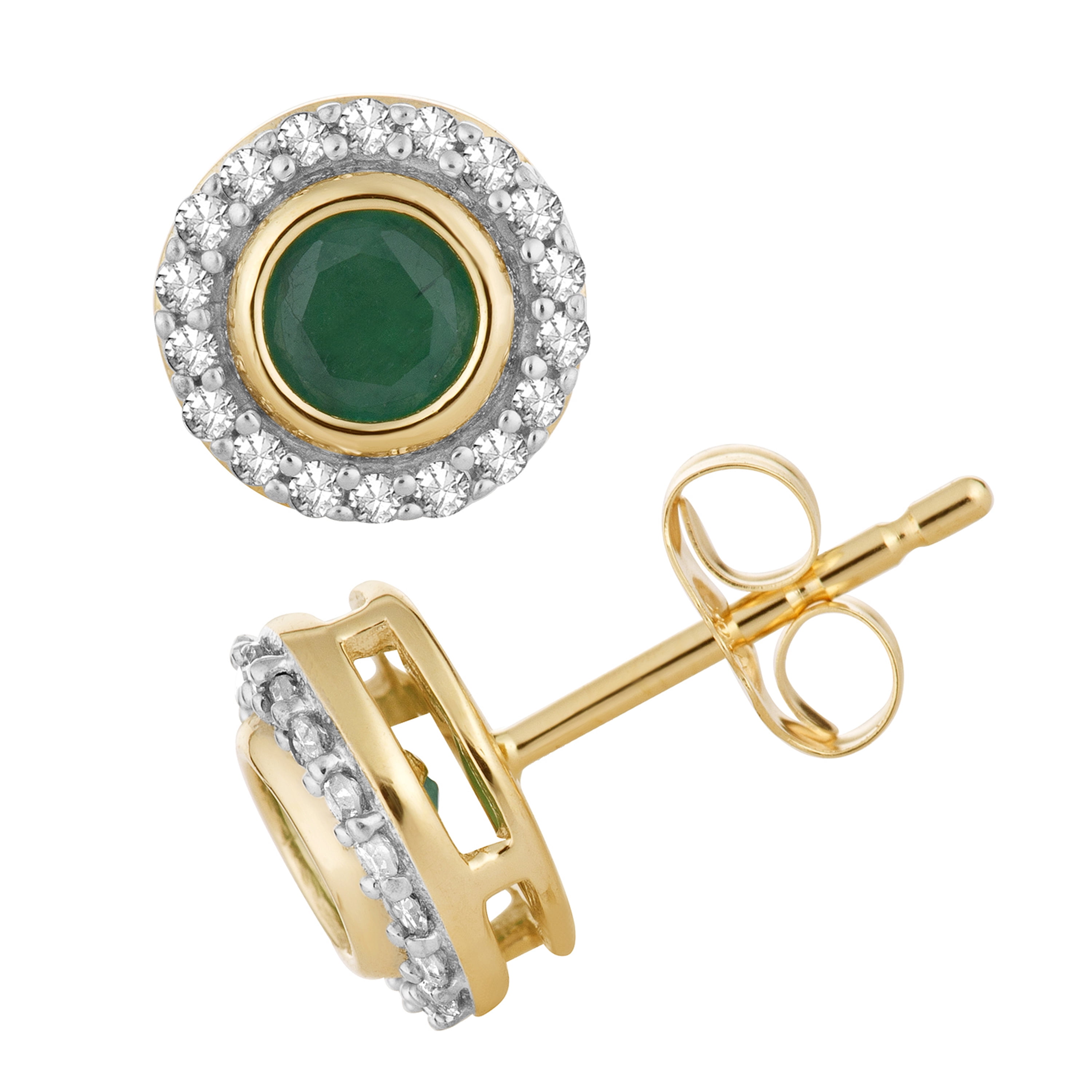 10k Gold Emerald & 1/10 Carat T.W. Diamond Halo Stud Earrings