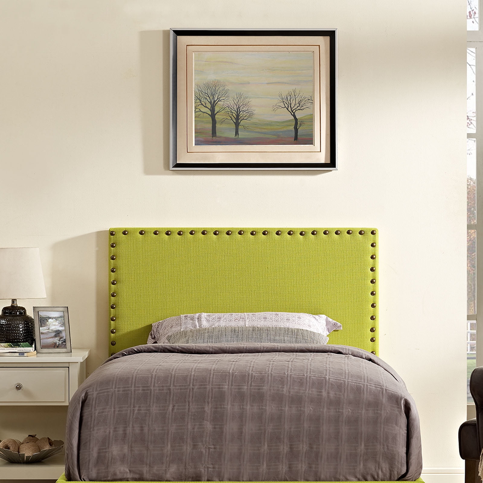Modway Phoebe Linen Fabric Upholstered Twin Headboard in Wheatgrass