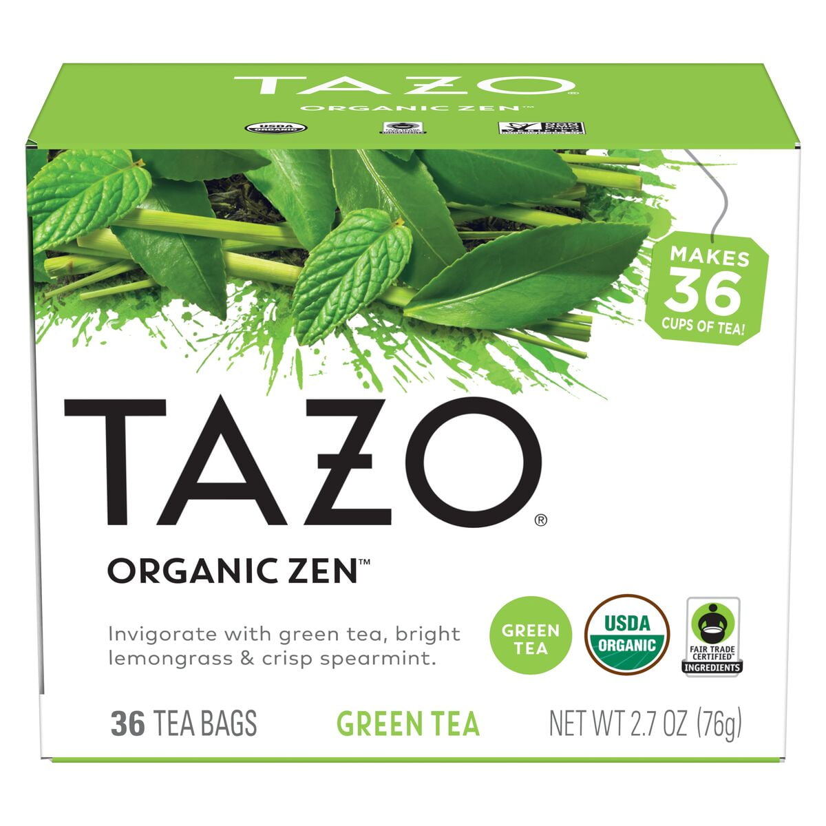 (2 pack) TAZO Tea Bag Regenerative Organic Zen Green Tea 36 Count Box