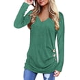 thumbnail image 1 of Pompotops Blouse Décontractée à Manches Longues Col en V Boutons Unie Ample pour Femmes, 1 of 4