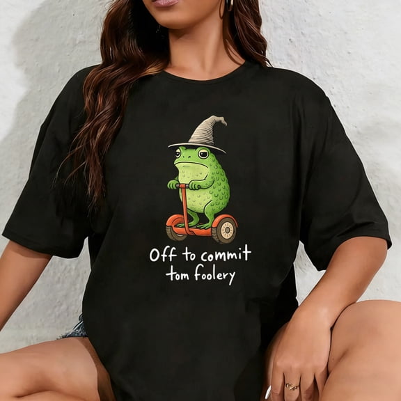 100% Cotton Unisex Whimsical Frog Wizard Meme Off to Commit Tom Foolery T-Shirt
