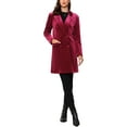 thumbnail image 2 of INSPIRE CHIC Women's Coat Velvet Lapel Double-Breasted Long Sleeve Outerwear Solid Winter Coats M Burgundy, 2 of 6