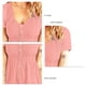 thumbnail image 5 of Vestido con botones delanteros y cuello en V Vestido frontal con botones de cintura alta y manga corta para mujer Primavera Verano Rosa M, 5 of 6